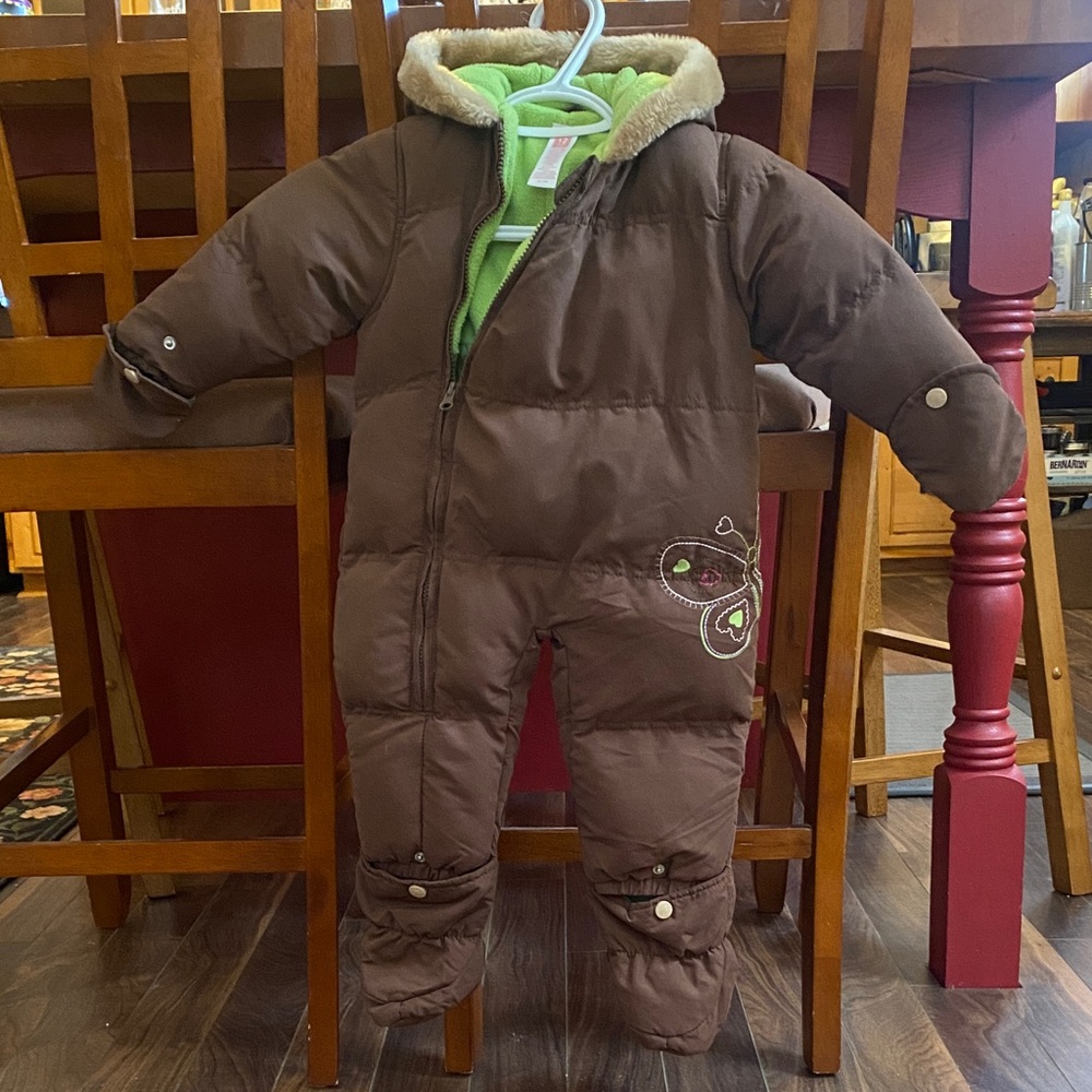 Carter's Brown Snowsuit with Lime Green Lining